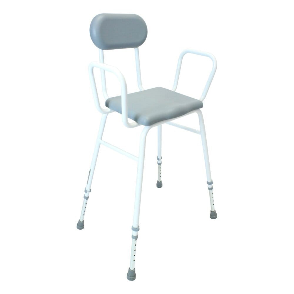 NRS Healthcare PU Moulded Perching Stool (with Arms + Padded Back)