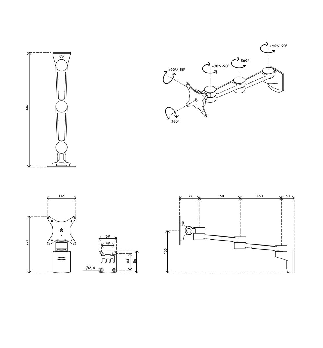 Viewlite Monitor Arm - Wall 222