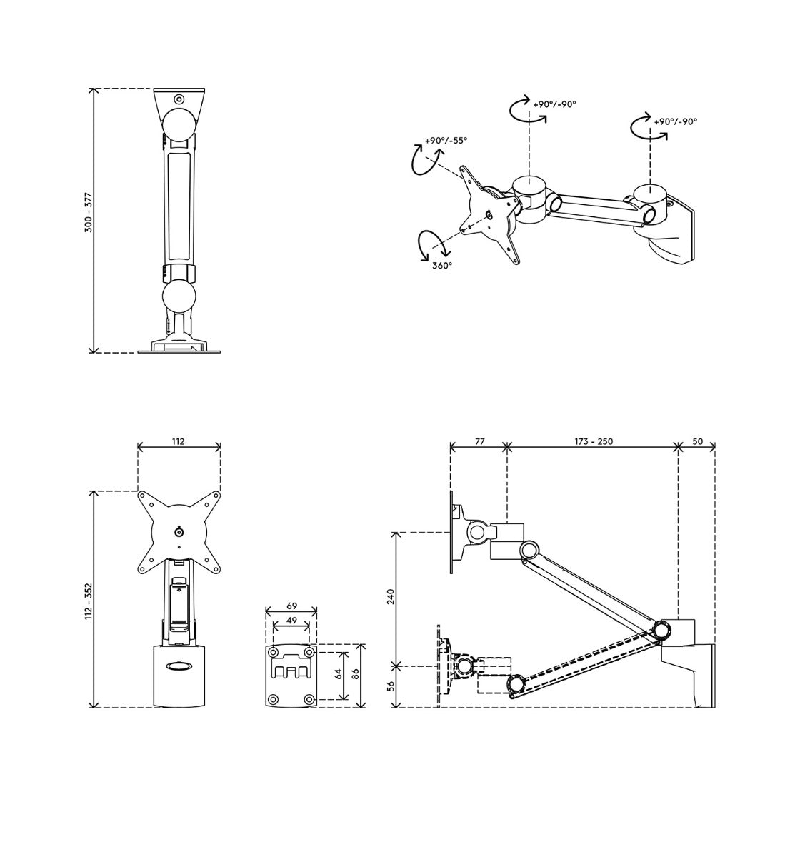 Viewlite Plus Monitor Arm - Wall 312