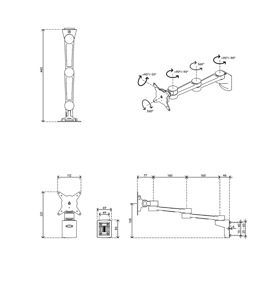 Viewlite Monitor Arm - Rail 422