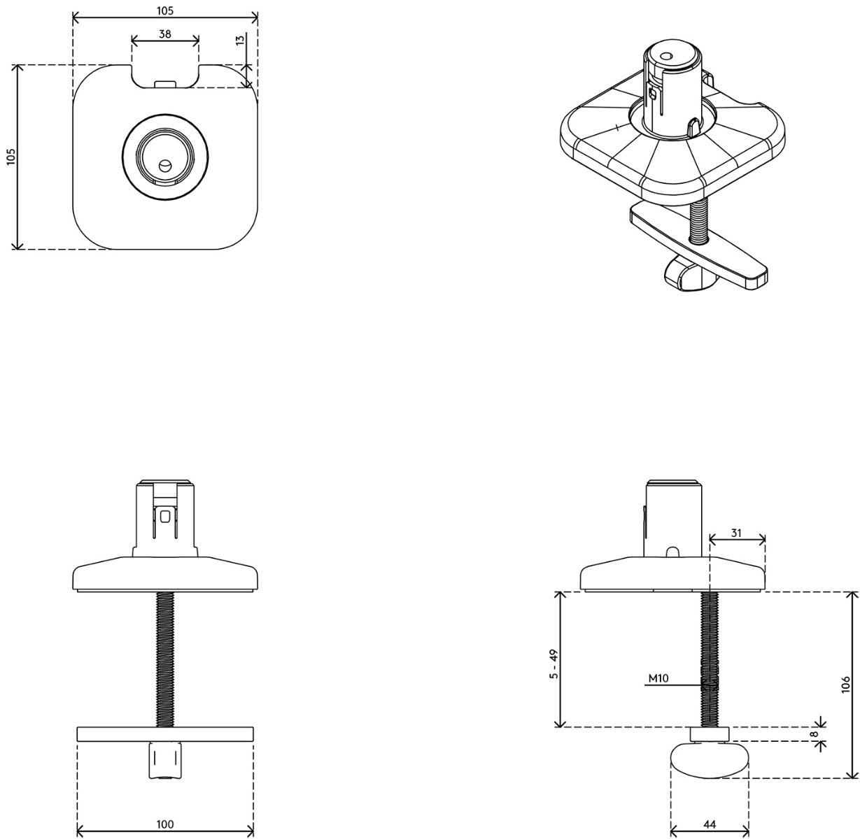 Viewprime Bolt Through Desk - Mount 810