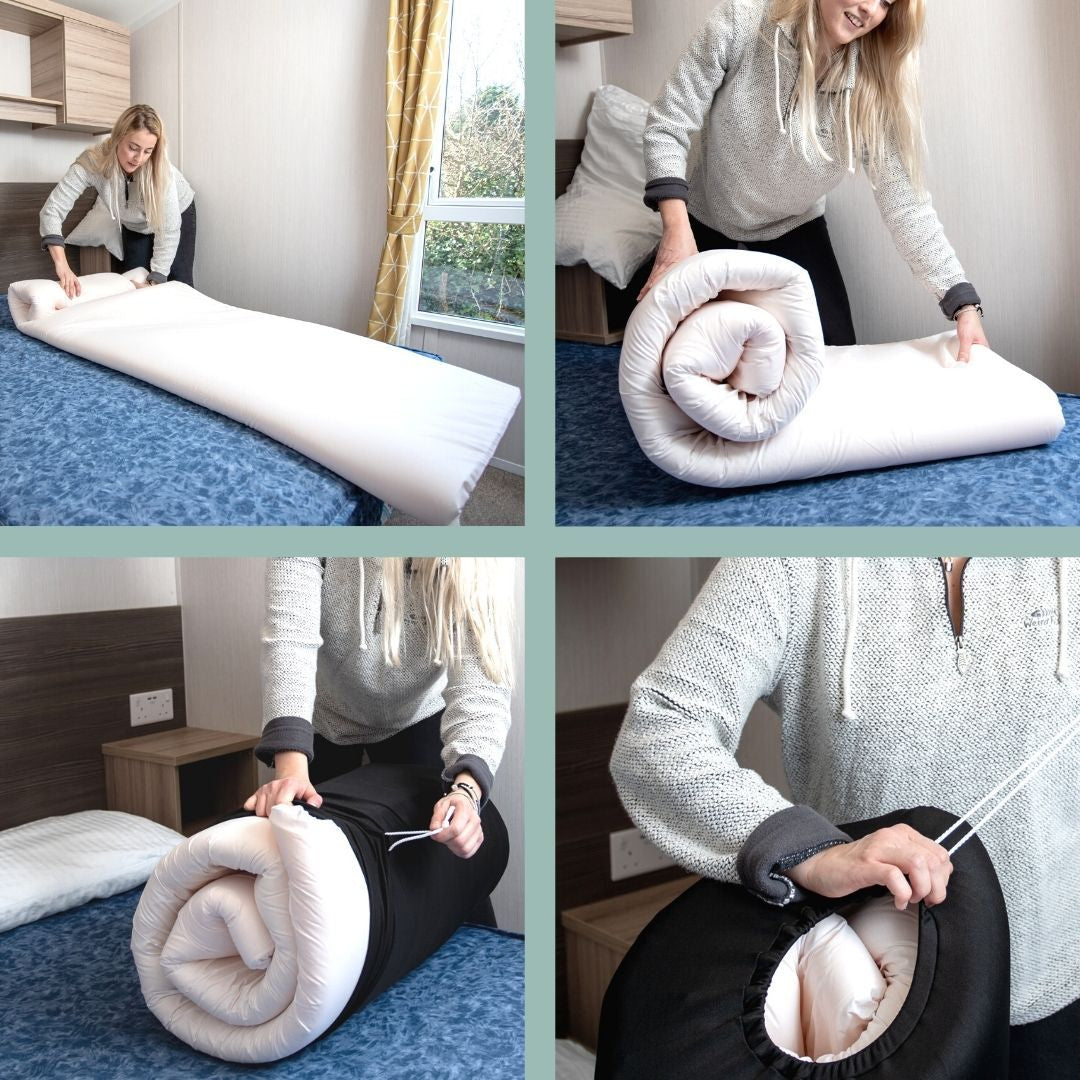 A collection of images for the travel mattress topper