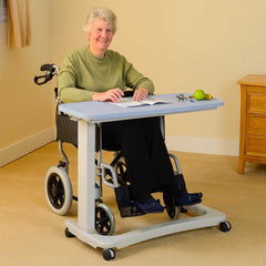 NRS Healthcare Easylift Overbed / Chair Table Light Blue - Wheelchair Version