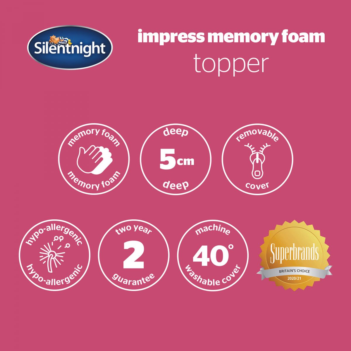 Silentnight Impress Memory Foam Mattress Topper – 5cm