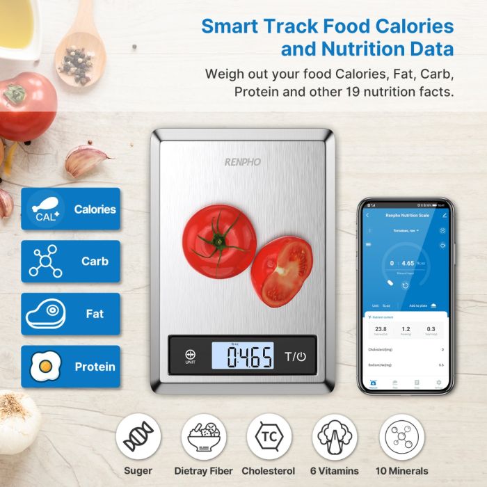 RENPHO Smart Nutrition Scale - BLE - Grey (up to 11lb) - Pre-Order for Late March